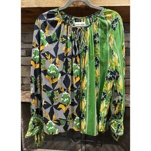Women’s ANTIK BATIK Blue/Green/Gold Floral Long Sleeve Talita Blouse Size M *B3